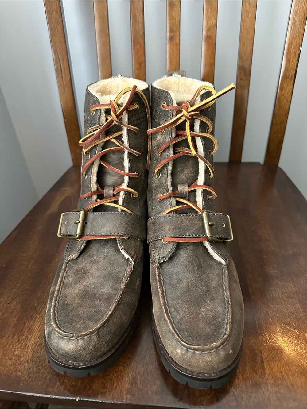 Polo Ralph Lauren Rare Ranger-S RL Air Div Boots Leather Shearling Brown 8.5D - Picture 3 of 11